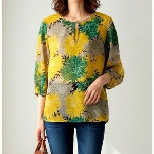 Banana‎ Republic Floral  Top Size S Keyhole Neck Multi 3/4 Sleeve
